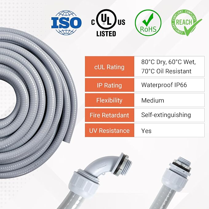 Liquid-Tight Conduit and Connector Kit 1/2inch 150ft | UL Certification - Image 4