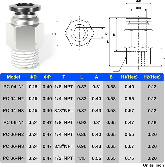 TAILONZ 4mm Tube OD x 1/8" NPT Male Straight Push to Connect Fitting 10pcs | - Image 2