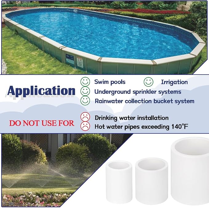 2PCS 1-1/2 Inch White PVC Pipe Coupling Adapter Pipe Fittings Slip Socket - Image 6