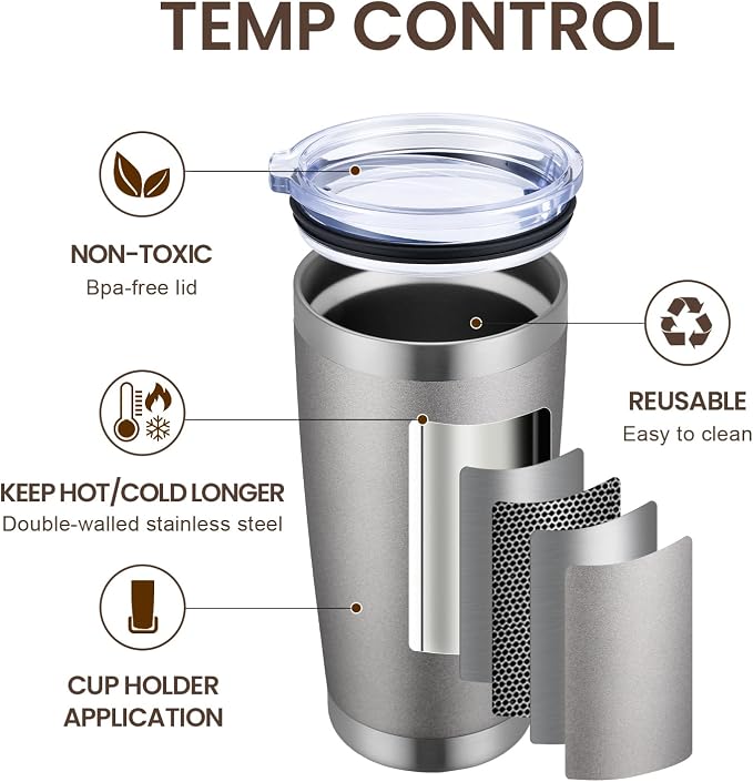MEWAY 20oz Tumbler Cup Double Wall Vacuum Insulated Travel Mug Bulk, Stainless - Image 2