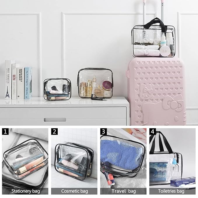 3Pcs Crystal Clear PVC Travel Toiletry Bag Kit - Image 6