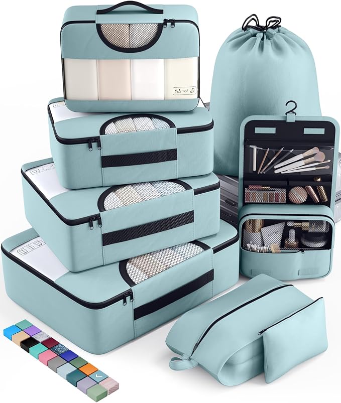 Veken 8 Set Packing Cubes for Travel Essentials, Suitcase Organizer Bags in 4 by Veken