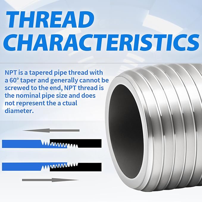 ChillWaves 304 Stainless Steel Pipe Fitting, Nipple Cast Pipe 3/4" NPT Male x - Image 6
