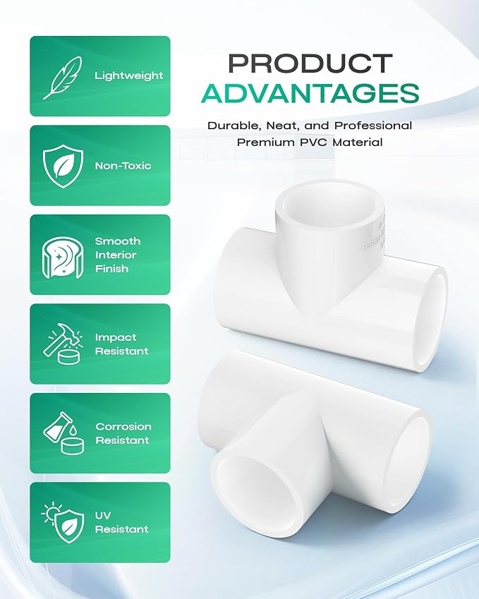 12-Pack 3/4 Inch PVC Tee Pipe Fittings, 3 Way Socket x Socket, Schedule 40 PVC - Image 5