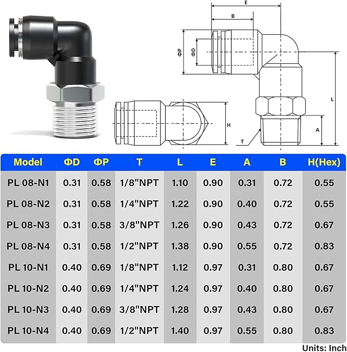 TAILONZ 10mm x 1/2" NPT Push to Connect Elbow Fitting 10pcs | Copper&Plastic - Image 2