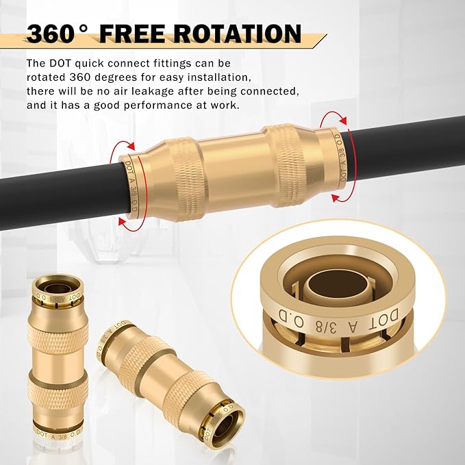 CheeMuii 23PCS Brass DOT Air Line Fittings Kit Push Lock DOT Straight Union | - Image 3