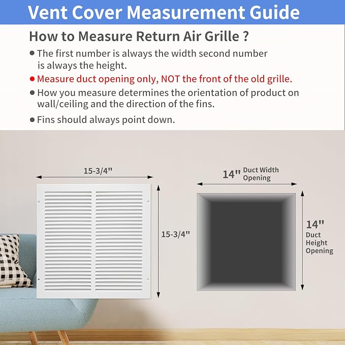 Howeall 14"W x 14"H Steel Return Air Grille, Air Return Vent Cover - Image 5