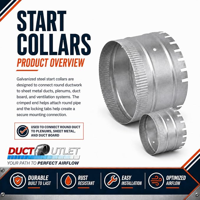 6" Start Collar HVAC, 26 Gauge Galvanized Steel Round Duct Connector - Image 4