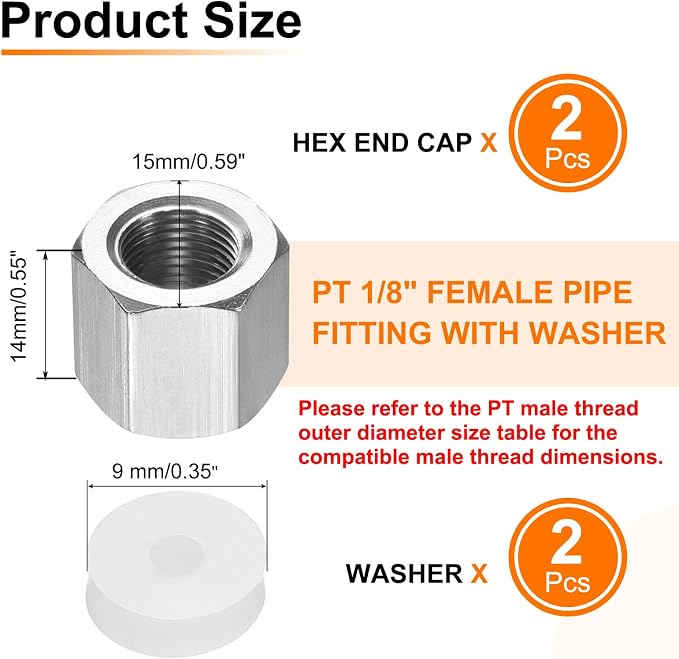 uxcell 2pcs Hex End Cap 304 Stainless Steel Nut - Image 2