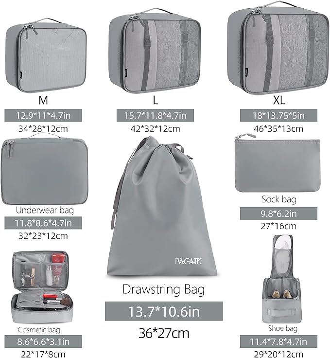 BAGAIL 8 Set Packing Cubes Luggage Packing Organizers - Image 2