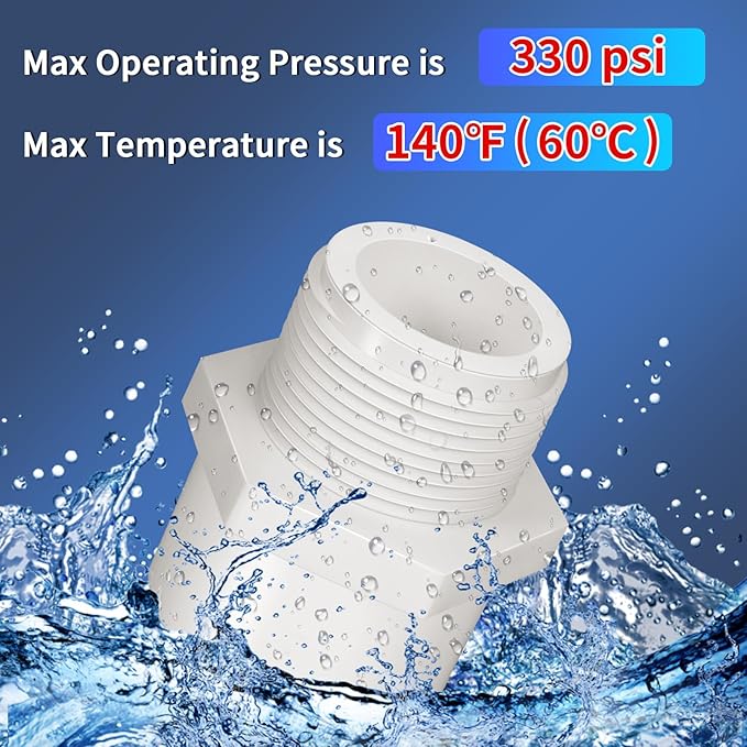 5Pcs White PVC Pipe Fittings, 2inch NPT Male Thread Pipe Fitting Adapter - Image 7