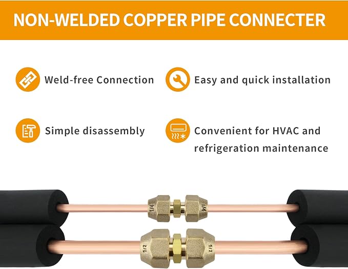 2-Pack 1/4 and 1/2 Inch AC Copper Pipe Extension Connectors | Includes 2 union - Image 4