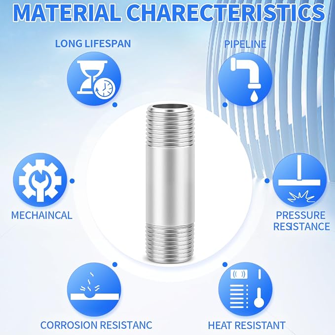 ChillWaves 304 Stainless Steel Pipe Fitting, Nipple Cast Pipe 1" NPT Male x 1" - Image 5