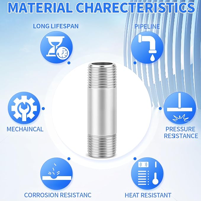 ChillWaves 304 Stainless Steel Pipe Fitting, Nipple Cast Pipe 1/8" NPT Male x - Image 5