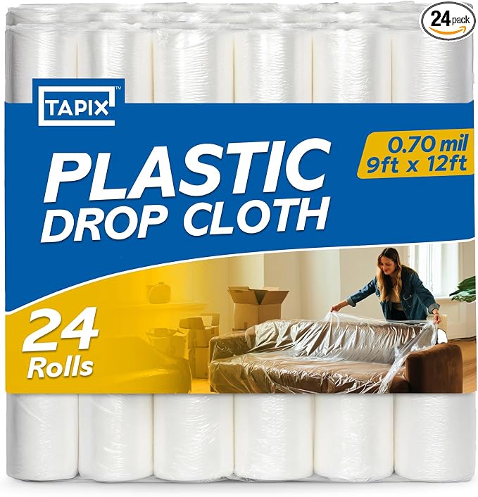 12 x 9 Ft Drop Cloths – Plastic Sheeting & Painters Plastic Tarps by Tapix