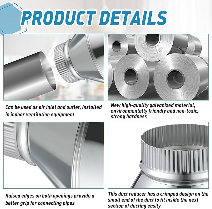 1 Pcs 7 Inch to 4 Inch Duct Reducer Increaser | Galvanized Steel Air Duct - Image 3