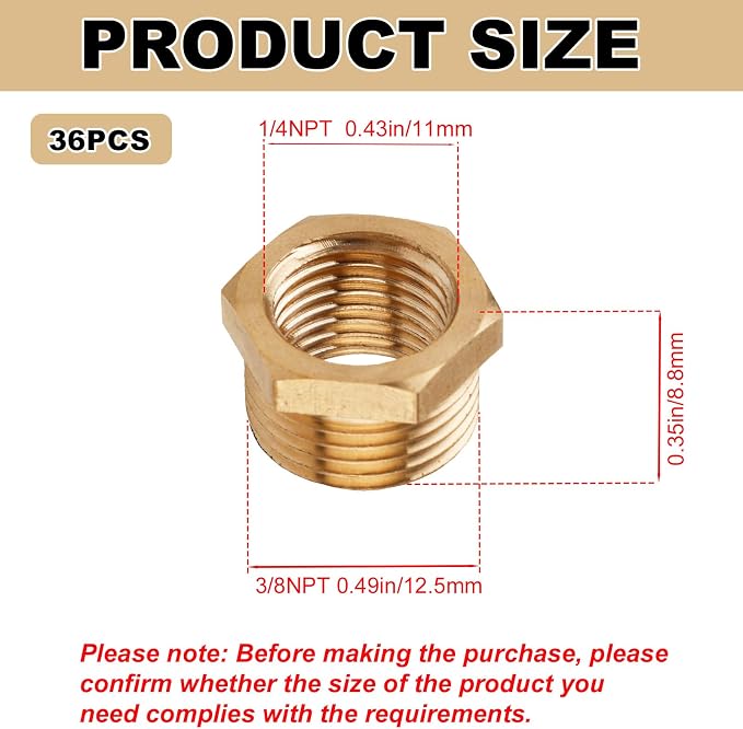 36pcs Brass Reducer Hex Bushing, 1/4 Inch to 1/8 Inch NPT Female Adapter | - Image 2