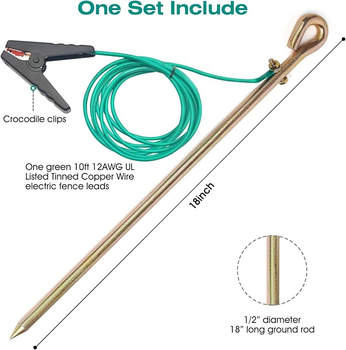 Portable Ground Rod with 10ft 12AWG UL Listed Grounding Wire with Crocodile Clip - Image 2