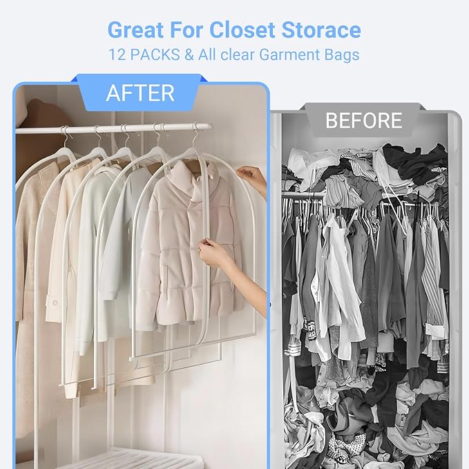 Garment Bags for Hanging Clothes 24'' x 54'' Coat Covers for Closet Foldable - Image 2