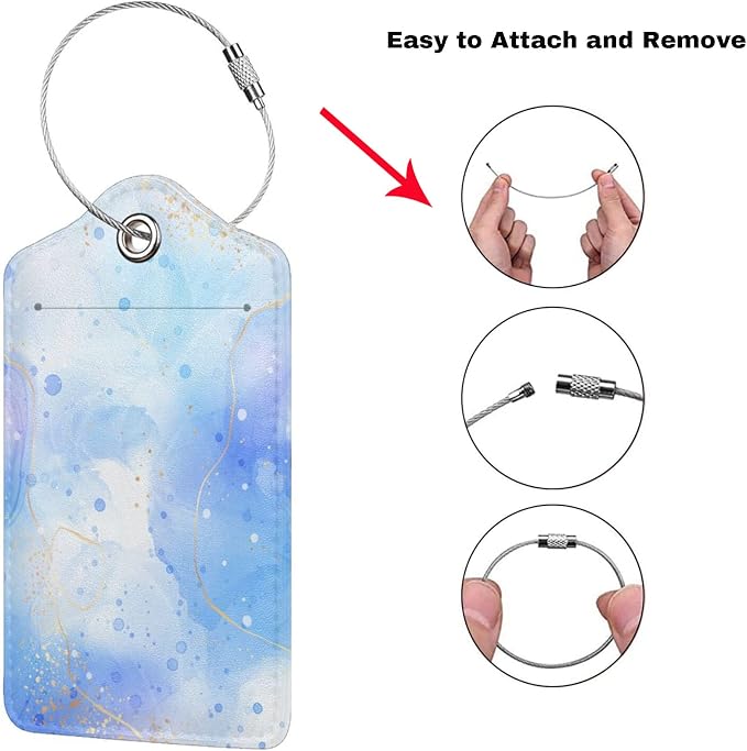Light Blue Luggage Tags for Suitcases, 2 Pieces PU Leather Bag Tags - Image 3