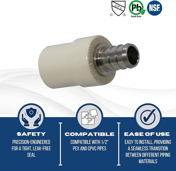 5 Pack XFITTING 1/2" Pex CPVC Adapter, 1/2" Pex CPVC Coupling - Image 5