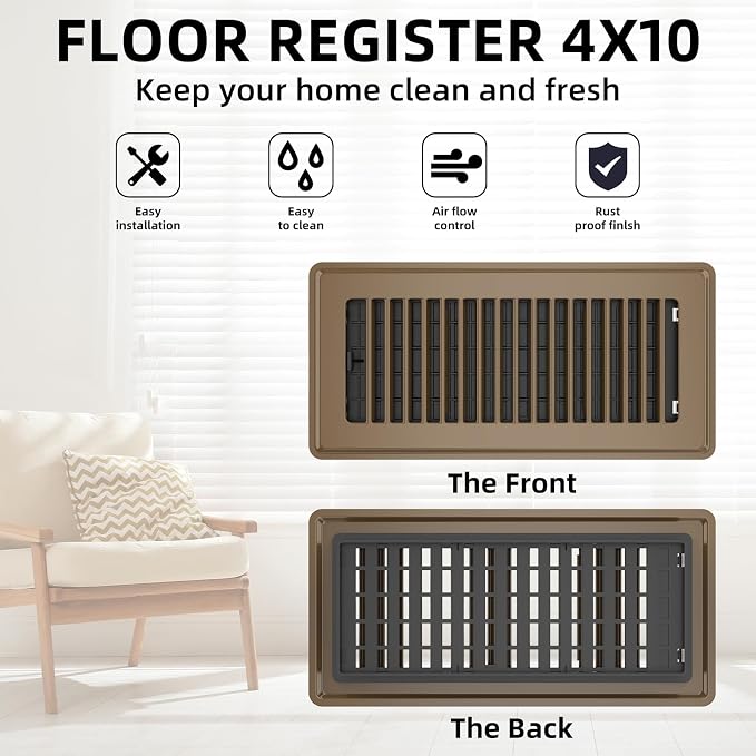 Floor Register 4x10, 4 Pack Brown Floor Vent Covers - Image 4