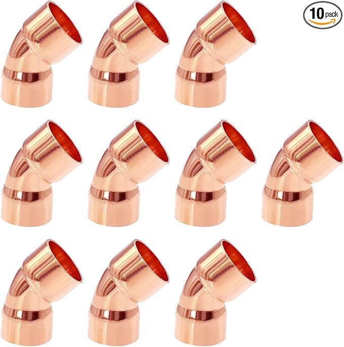 10 Pack 3/4" C x C Copper 45 Degree Elbow, Sweat Solder Pipe Fitting | Premium by BesNPT