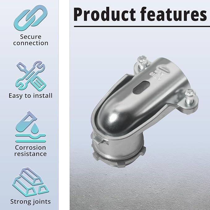 10-Pack 3/8" Flexible Metal Conduit Elbow, 90 Degree Squeeze Connectors - Image 3