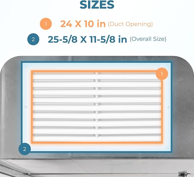 Aluminum 24x10 Inch Cold Air Return Vent Cover, Rustproof AC Transfer Grille - Image 3