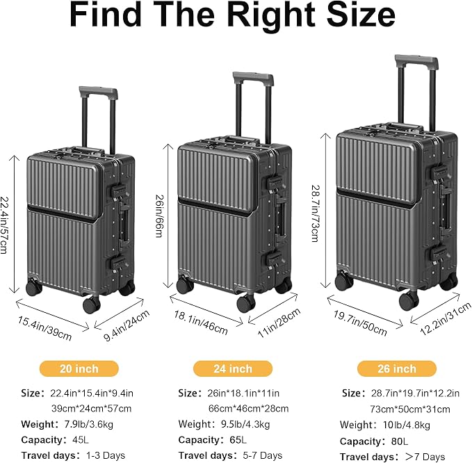 Hard Shell Luggage 20 Inch Travel Suitcase, ABS Aluminum Frame, Lightweight - Image 8