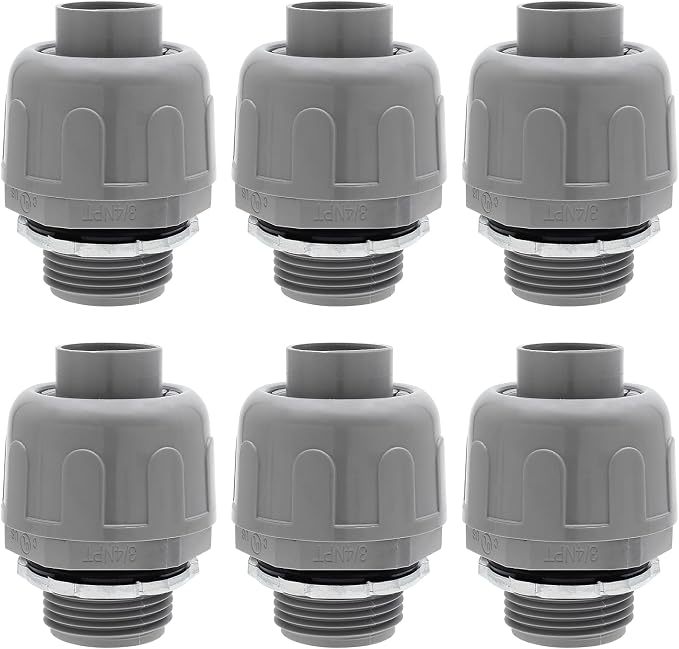 6Pcs 3/4 Inch NPT Liquid Tight Connector | Nonmetallic Straight, Electrical - Image 7