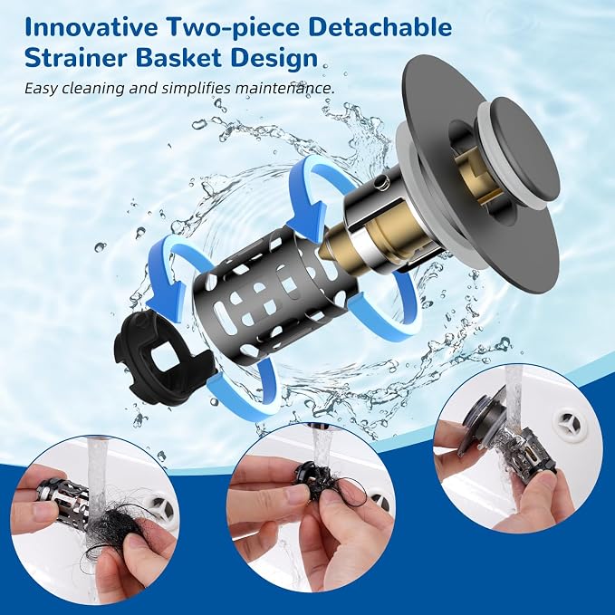 Hibbent 2 PCS Upgraded 3 in 1 Bathroom Sink Drain Strainer, Pop Up Stopper - Image 4