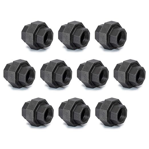 1/2" Cast Iron Union, Home TZH 10 Pack 1/2" Industrial Malleable Female Pipe by HomeTZH