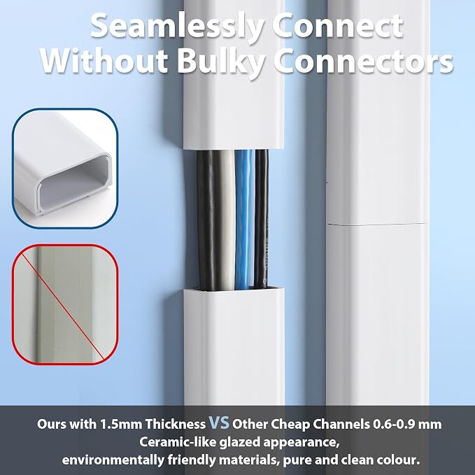 ZhiYo 32" Cord Covers for 4-7 Wires on Wall, 1.54" W x 0.75" H | Paintable TV - Image 5