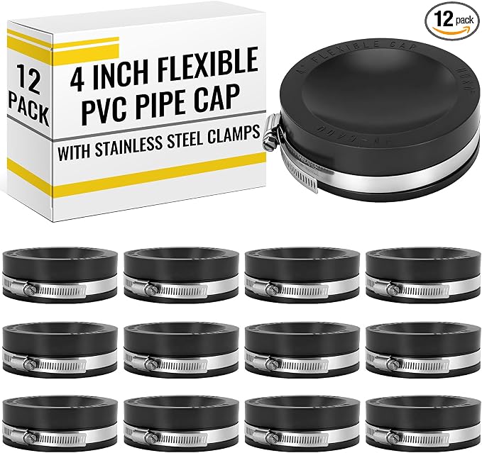 12 Pack 4 Inch Flexible PVC Pipe Cap by Unknown