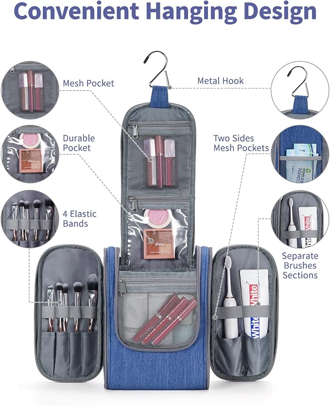 Narwey Small Hanging Travel Toiletry Bag Cosmetic Make up Organizer - Image 2