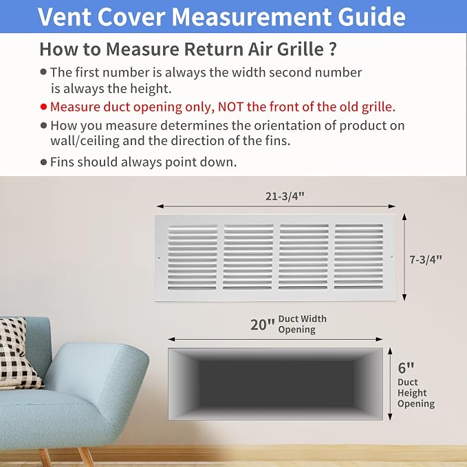 Howeall 20"W x 6"H Steel Return Air Grille, Air Return Vent Cover - Image 5