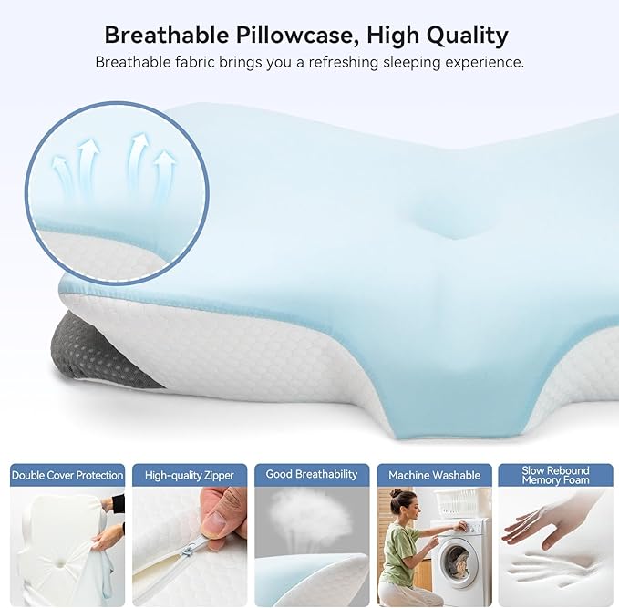 Ergonomic Cervical Pillow for Neck Support, Memory Foam Orthopedic Contour Side - Image 5
