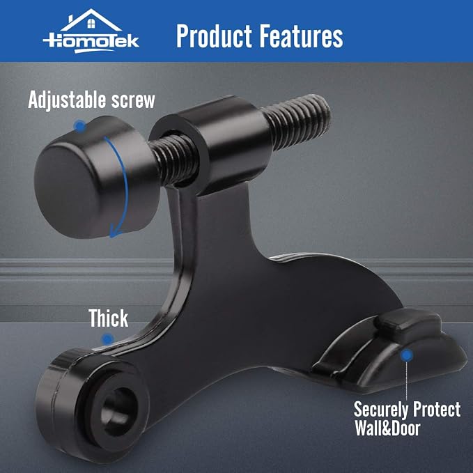 HOMOTEK 4 Pack Hinge Pin Black Door Stopper, Adjustable Deluxe Heavy Duty Door - Image 2