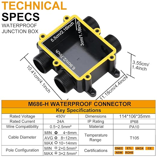 IP68 Waterproof Junction Box, H-Shape 4-Way Outdoor Electrical Box withM25 - Image 5