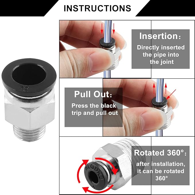 5Pcs 12mm Push Connect 1/4 NPT Male Straight Pneumatic Fitting | Pure Copper - Image 6