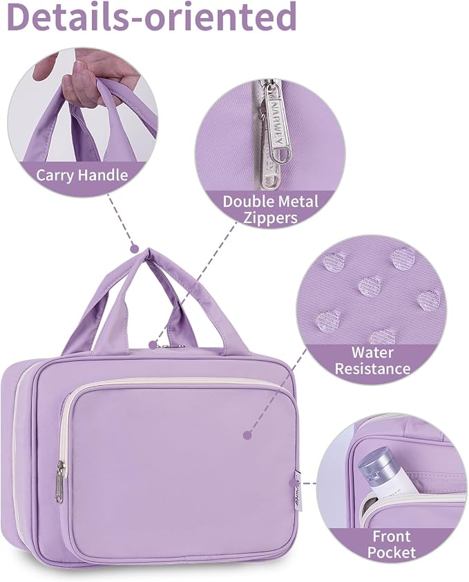 Narwey Travel Toiletry Bag for Women Large Hanging Makeup Bag Organizer - Image 8