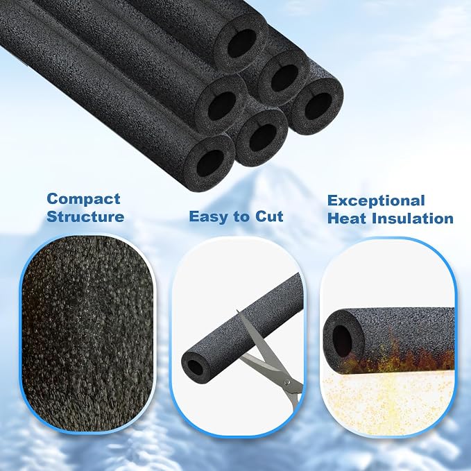 Foam Pipe Insulation Covers, 1/2" Water Pipe Freeze Protection | 12PCS Foam - Image 2