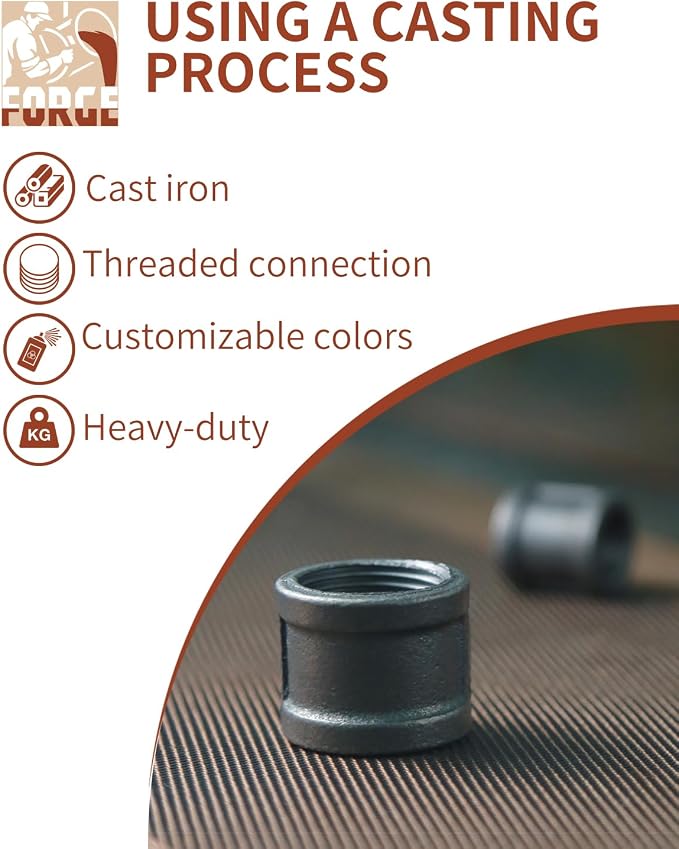 Black Cast Iron 1/2" Pipe Fitting Coupling, DIY Pipe Decor and Furniture - Image 3