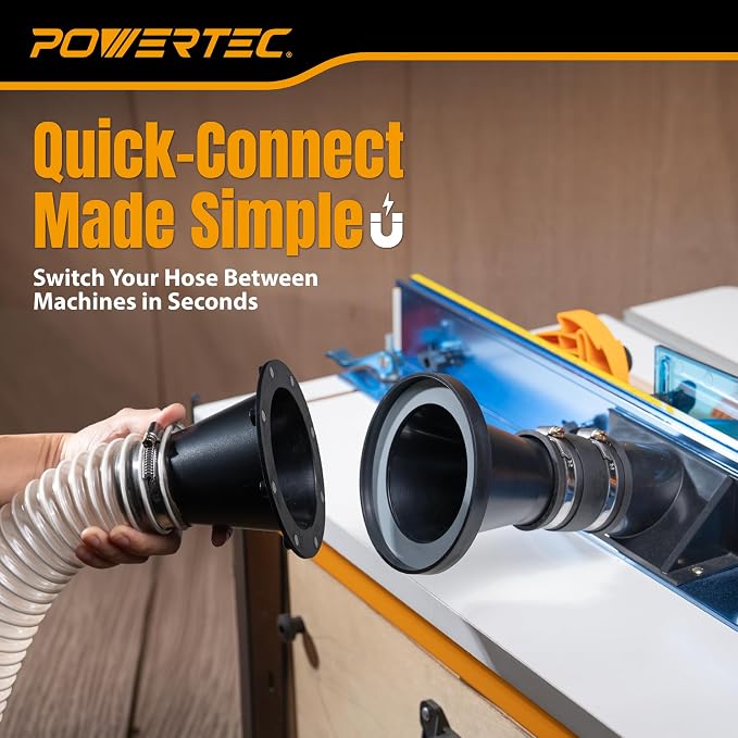 POWERTEC 4” to 2-1/2” Steel Ring Port Receiver, Magnetic Dust Collection Fitting - Image 3