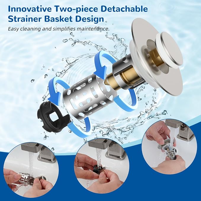 Hibbent 2 PCS Upgraded 3 in 1 Bathroom Sink Drain Strainer, Pop Up Stopper - Image 4