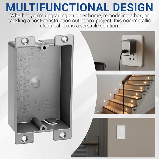 Relaxweex 4 Pack Plastic Shallow Electrical Box, 8 Cubic Inch Grey Shallow - Image 3