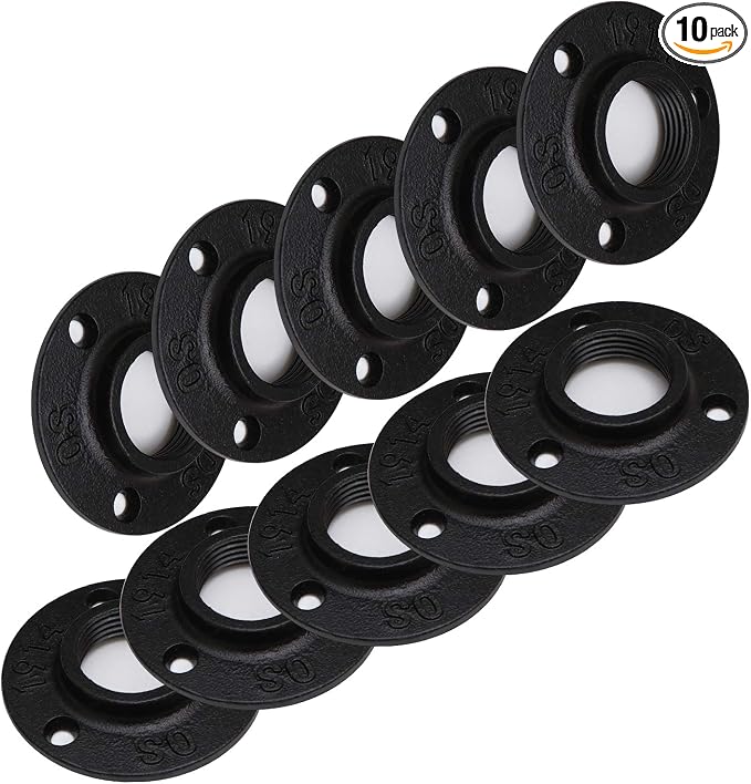 3/4" Antirust Black Floor Flange, 10 Pack Malleable iron Pipe Fittings by HomeTZH