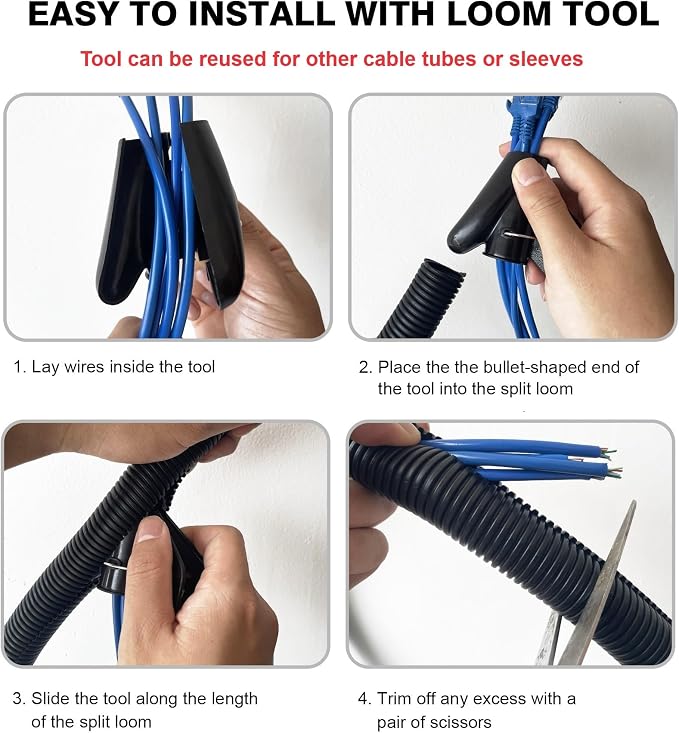 25FT - 1/2 Inch Split Wire Loom - Black | Easy to Install - Image 7
