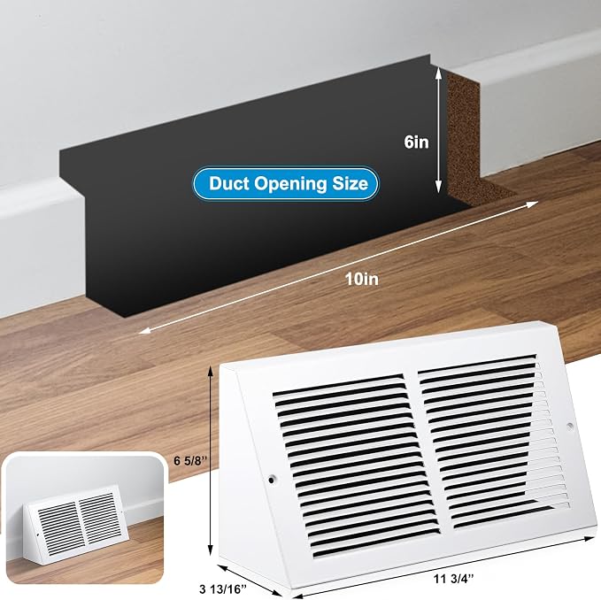 Honeydak 1 Pack Baseboard Register Vent Covers 10" x 6" Duct Opening - Image 2